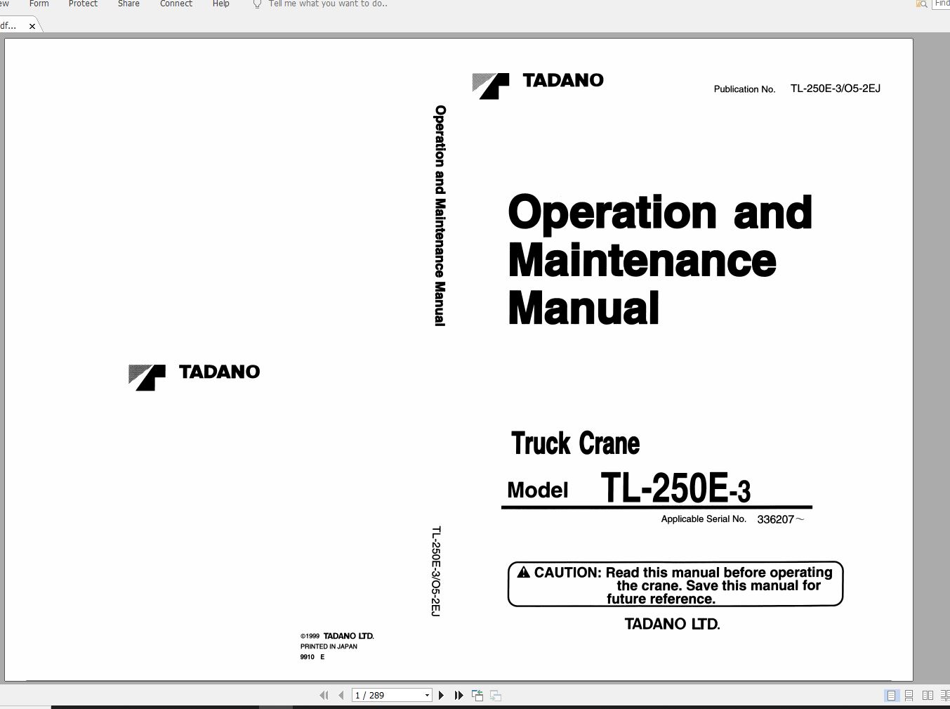 Tadano Truck Crane TL 250E 3 336207 Operation Manual 1999 EN JP 1
