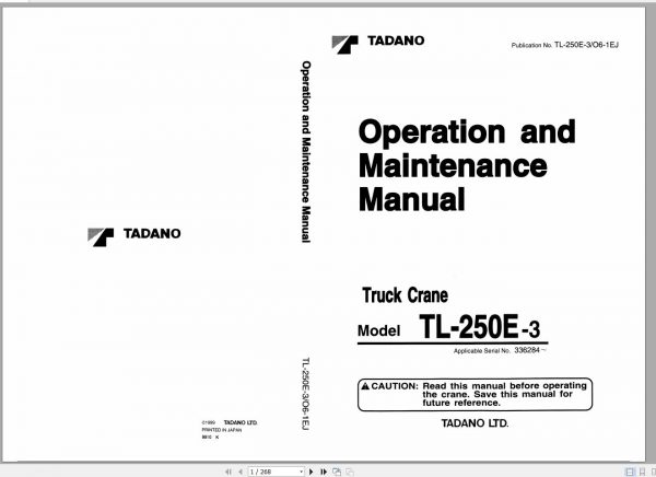 Tadano Truck Crane TL 250E 3 336284 Operation Manual 1999 EN JP 1
