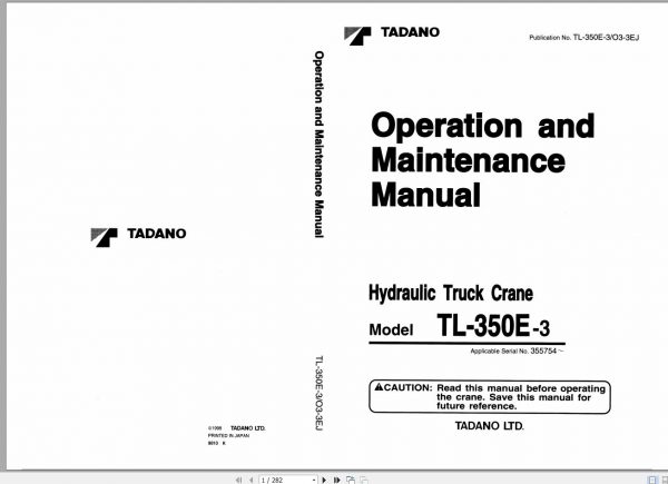 Tadano Truck Crane TL 350E 3 335754 Operation Manual 1998 EN JP 1