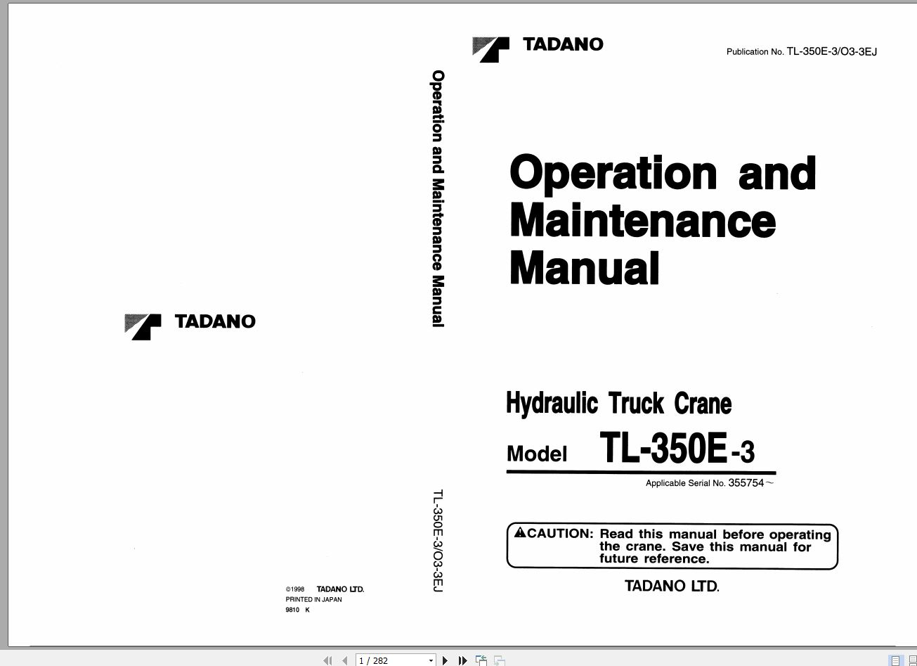 Tadano Truck Crane TL 350E 3 335754 Operation Manual 1998 EN JP 1