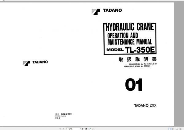 Tadano Truck Crane TL 350E 3 355320 Operation Manual 2000 EN JP 2
