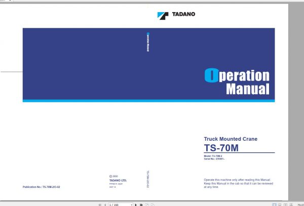 Tadano Truck Crane TS 70M 2 235561 Operation Manual 2000 EN JP 1