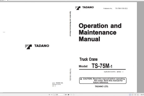 Tadano Truck Crane TS 75M 1 367933 Operation Manual 2004 EN JP 1