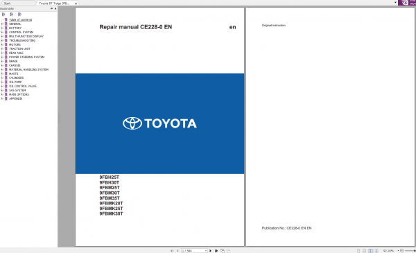 Toyota BT Traigo 9FBMK20T 35T Repair Manual Service Training Diagrams 0