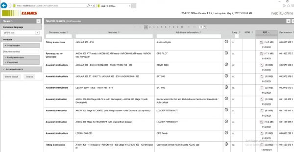WebTIC KO Korean CLAAS WebTIC Offline KO 11.2021 Operator Manual Repair Manual Service Documentation DVD 1