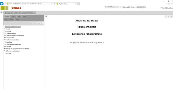 WebTIC LV Lativa CLAAS WebTIC Offline LV 11.2021 Operator Manual Repair Manual Service Documentation DVD 409a08f0021330b9b