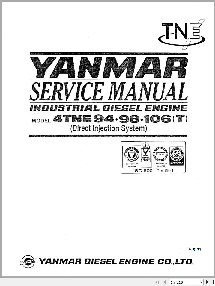 Yanmar 4TNE94 98 106T Engines Service Manual 915173 1