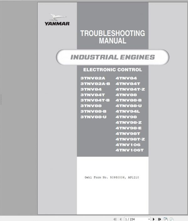 Yanmar Engines Electronic Control 3TNV82A 4TNV106T Troubleshooting Manual 50950006 1