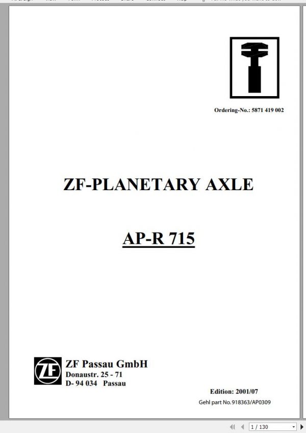 ZF Axle APR 715 Service Manual 918363reva