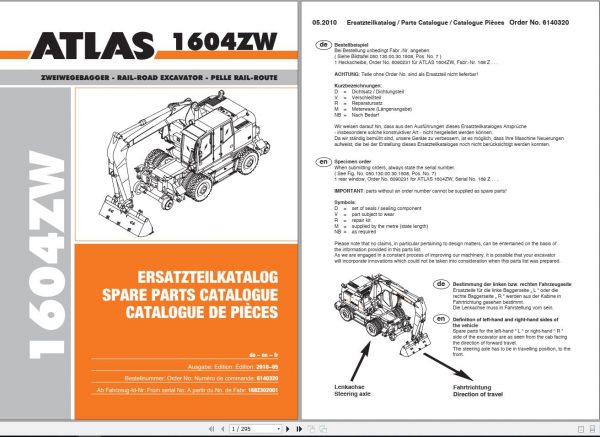 Atlas Rail Road Excavator 1604ZW Spare Parts Catalogue 1