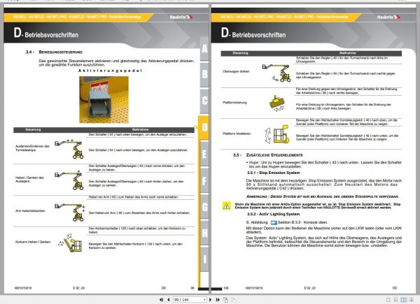 Haulotte Articulating Boom Lift HA16 HA46 RTJ O PRO Operators Manual 4001019210 02.2022 DE 1