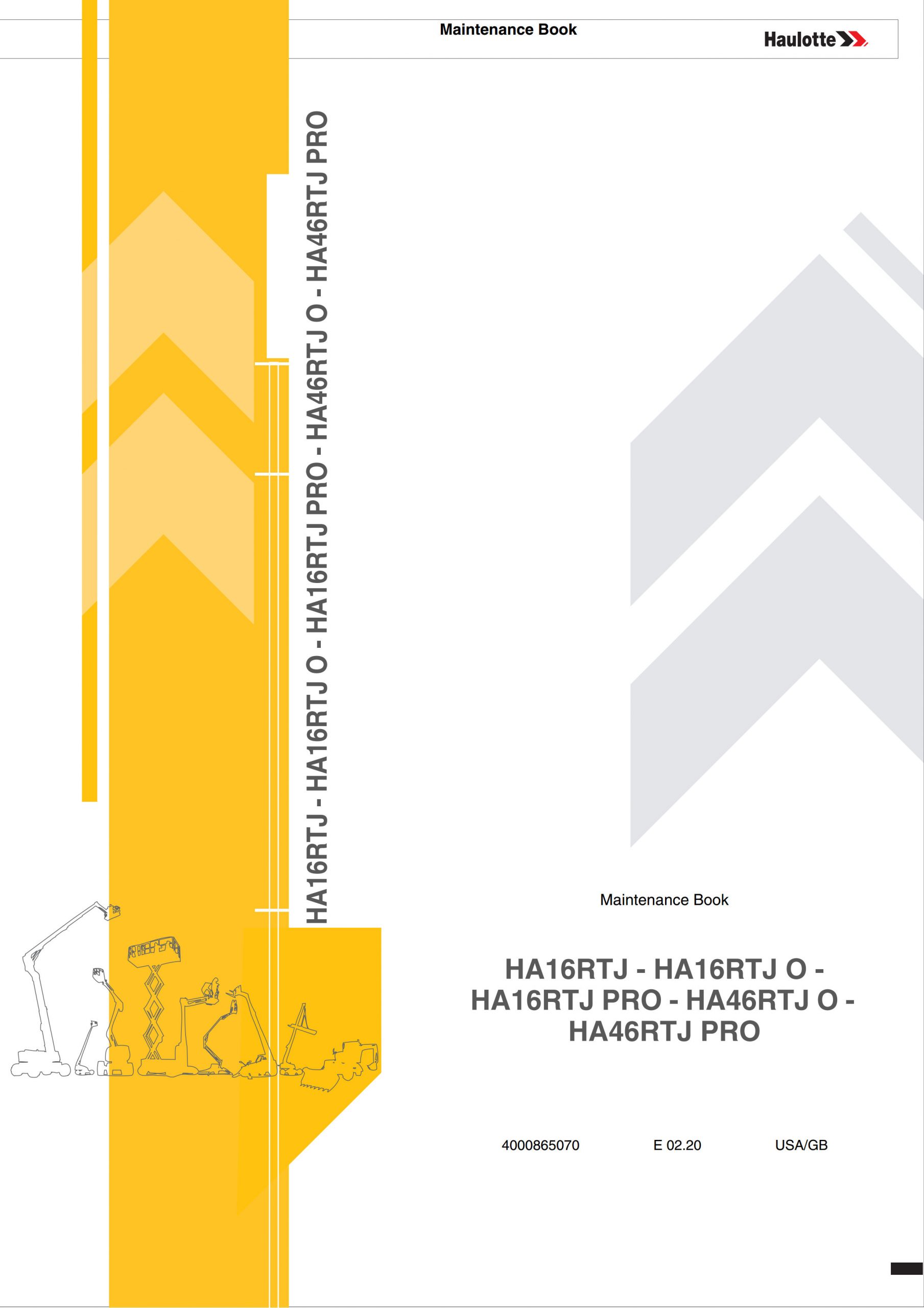 Haulotte Diesel Articulating Boom HA16 HA46 RTJ O PRO Maintenance Book 4000865070 02.2020 scaled