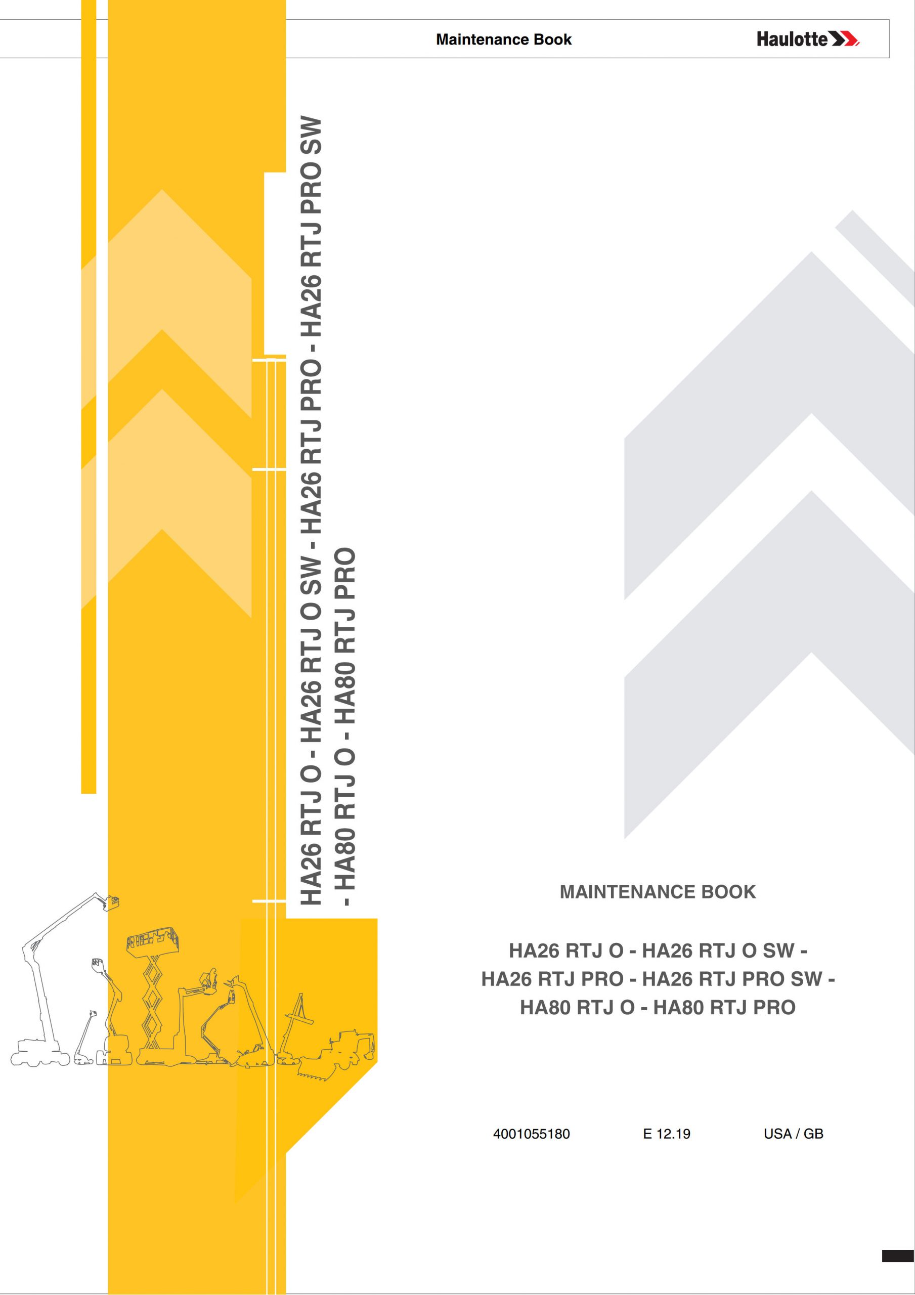 Haulotte Diesel Articulating Boom HA26 HA80 RTJ O PRO SW Maintenance Book 4001055180 12.2019 scaled