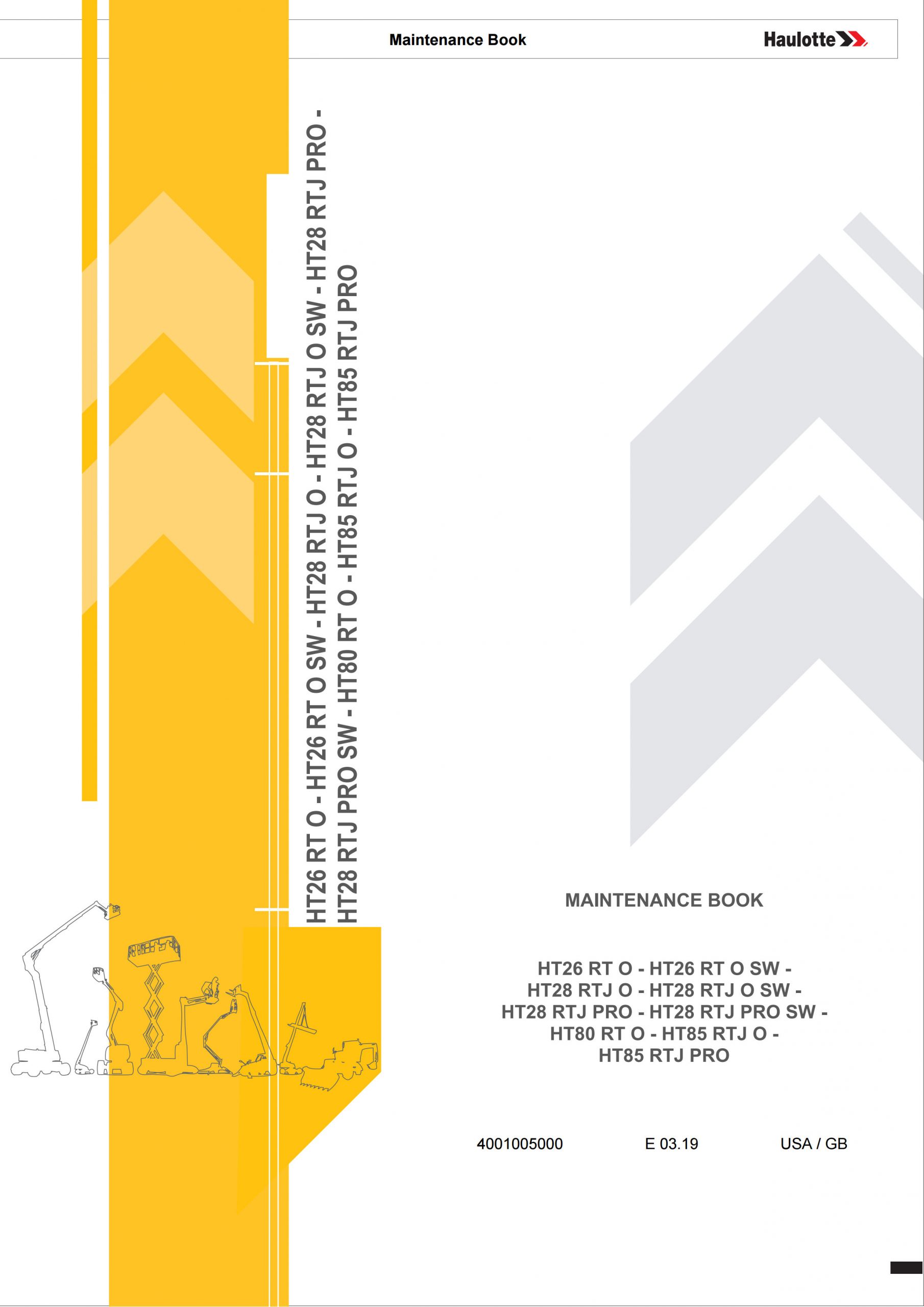 Haulotte Diesel Articulating Boom HT26 HT28 HT80 HT85 RT RTJ O PRO SW Maintenance Book 4001005000 03.2019 scaled