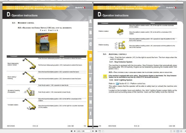 Haulotte Diesel Articulating Boom Lift HT26 HT85 RT RTJ O PRO SW Operators Manual 4001216330 03.2022 1
