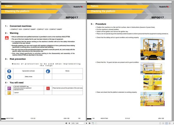 Haulotte Diesel Scissor Lift Compact 10DX 2668RT 12DX 3368RT Maintenance Book 4001017340 01.2022 1