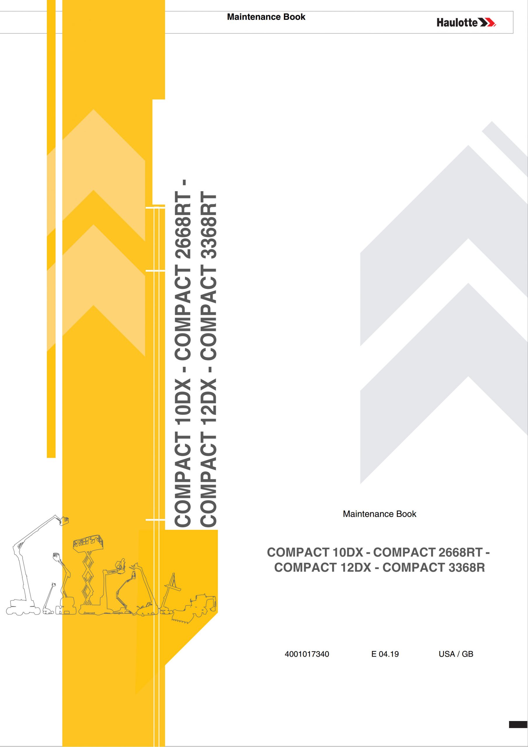 Haulotte Diesel Scissor Lift Compact 10DX 2668RT 12DX 3368RT Maintenance Book 4001017340 04.2019 scaled