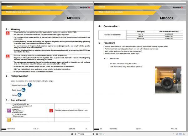 Haulotte Diesel Scissor Lift Compact 10DX 2668RT 12DX 3368RT Maintenance Book 4001017340 04.2019 1