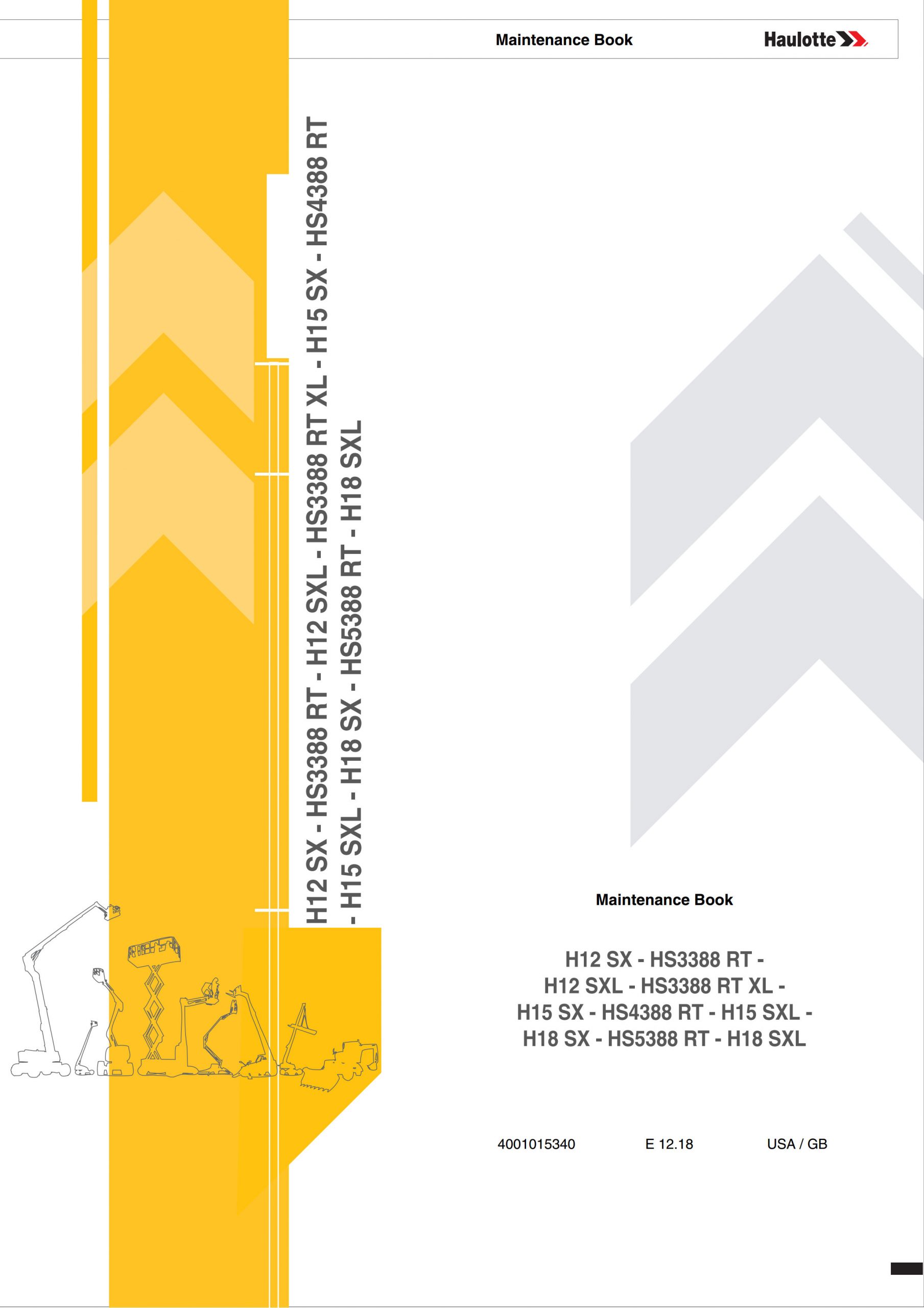 Haulotte Diesel Scissor Lift H12 H15 H18 HS3388 HS4388 HS5388 RT SX XL SXL Maintenance Book 4001015340 12.2018 scaled