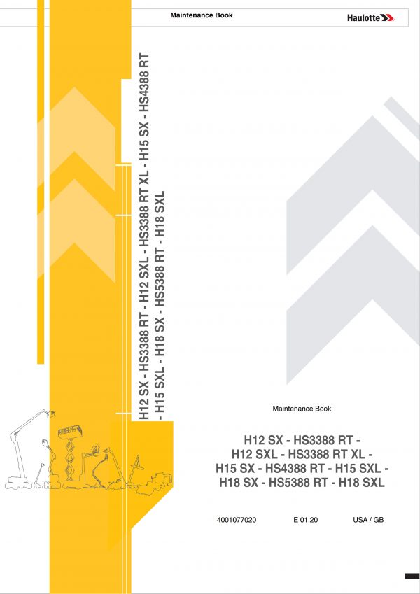 Haulotte Diesel Scissor Lift H12 H15 H18 HS3388 HS4388 HS5388 RT SX XL SXL Maintenance Book 4001077020 01.2020 scaled