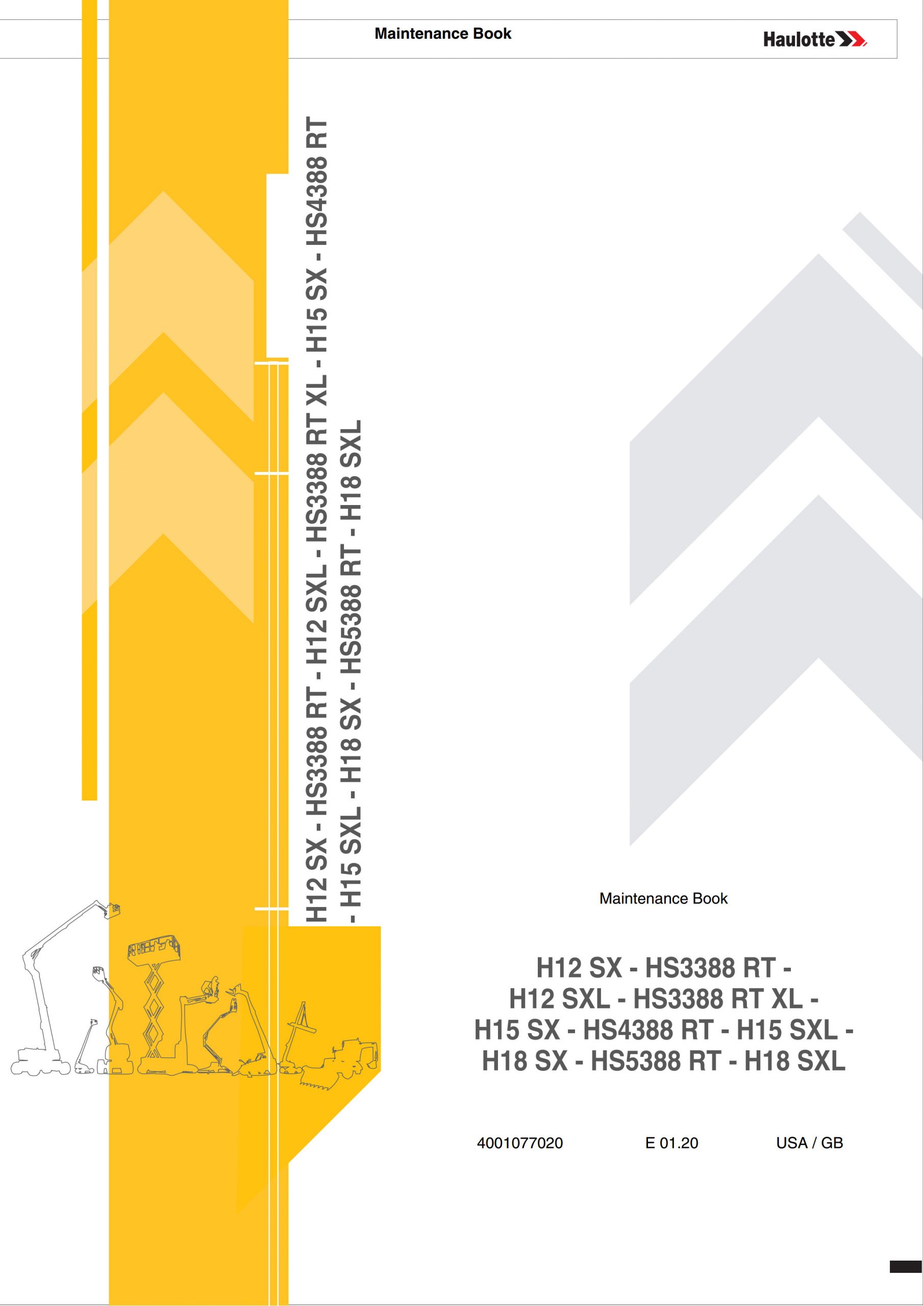 Haulotte Diesel Scissor Lift H12 H15 H18 HS3388 HS4388 HS5388 RT SX XL SXL Maintenance Book 4001077020 01.2020 scaled
