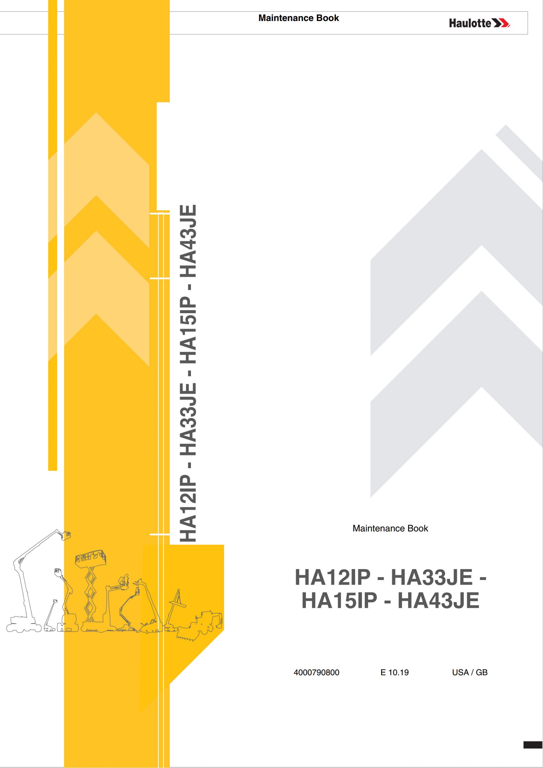 Haulotte Electric Articulating Boom HA12IP HA33JE HA15IP HA43JE Maintenance Book 4000790800 10.2019 scaled