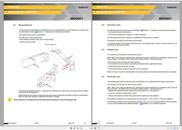 Haulotte Electric Articulating Boom HA12IP Maintenance Book 4001186510 08.2021 1
