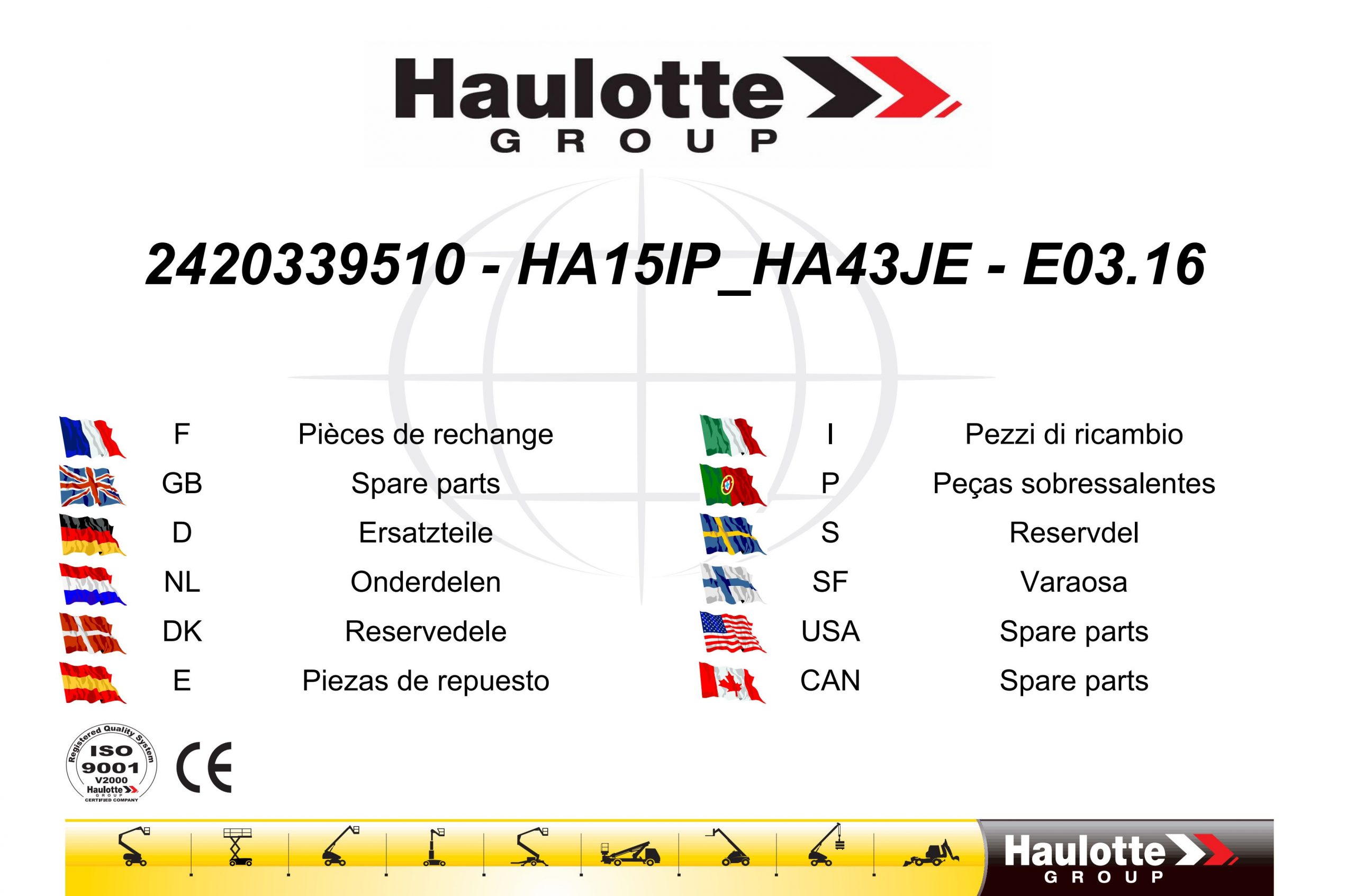 Haulotte Electric Articulating Boom HA15IP HA43JE Spare Parts Catalog 2420339510 03.2016 EN FR scaled