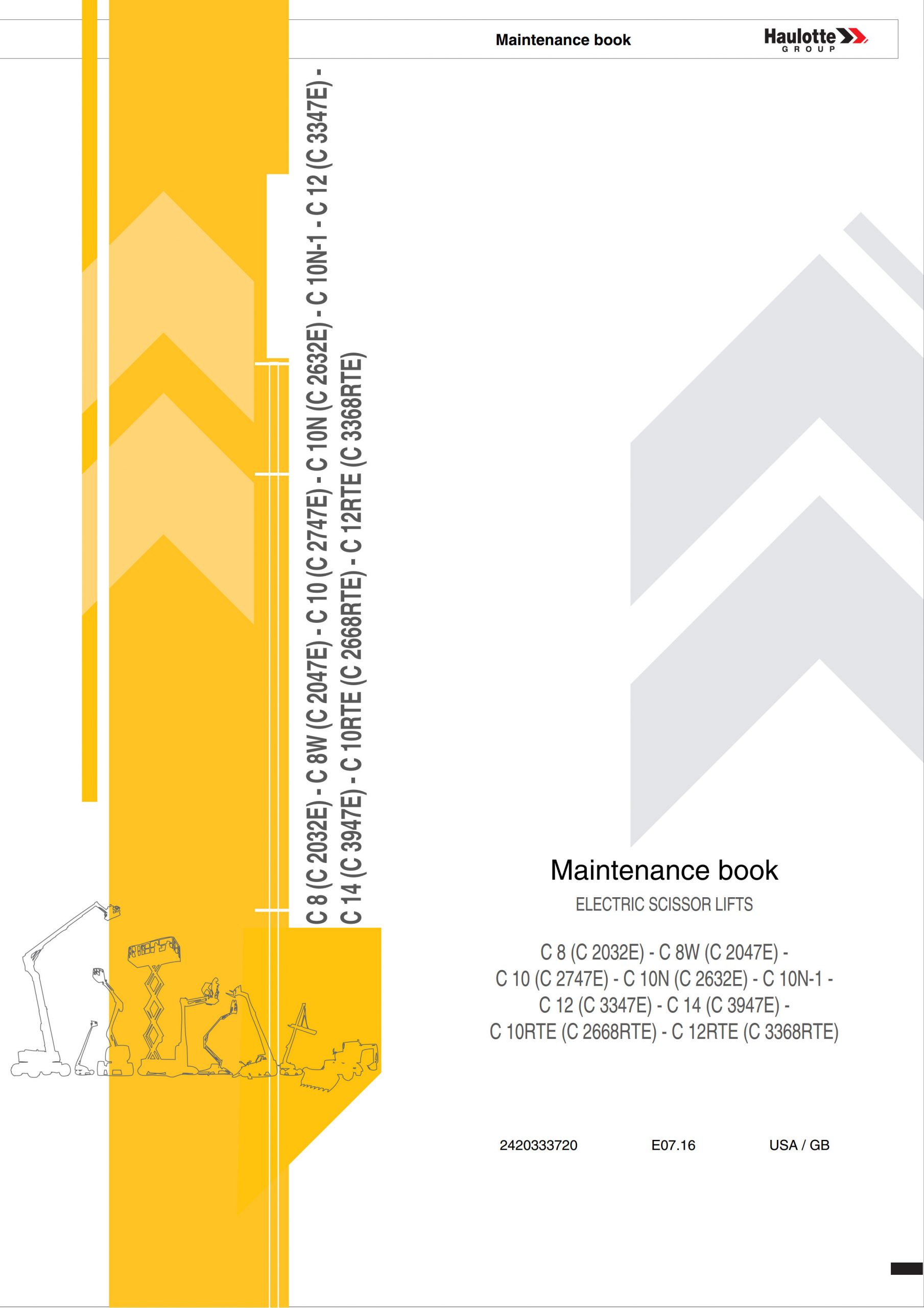 Haulotte Electric Scissor Lift Compact 8 Compact 12RTE Maintenance Book 2420333720 07.2016 scaled