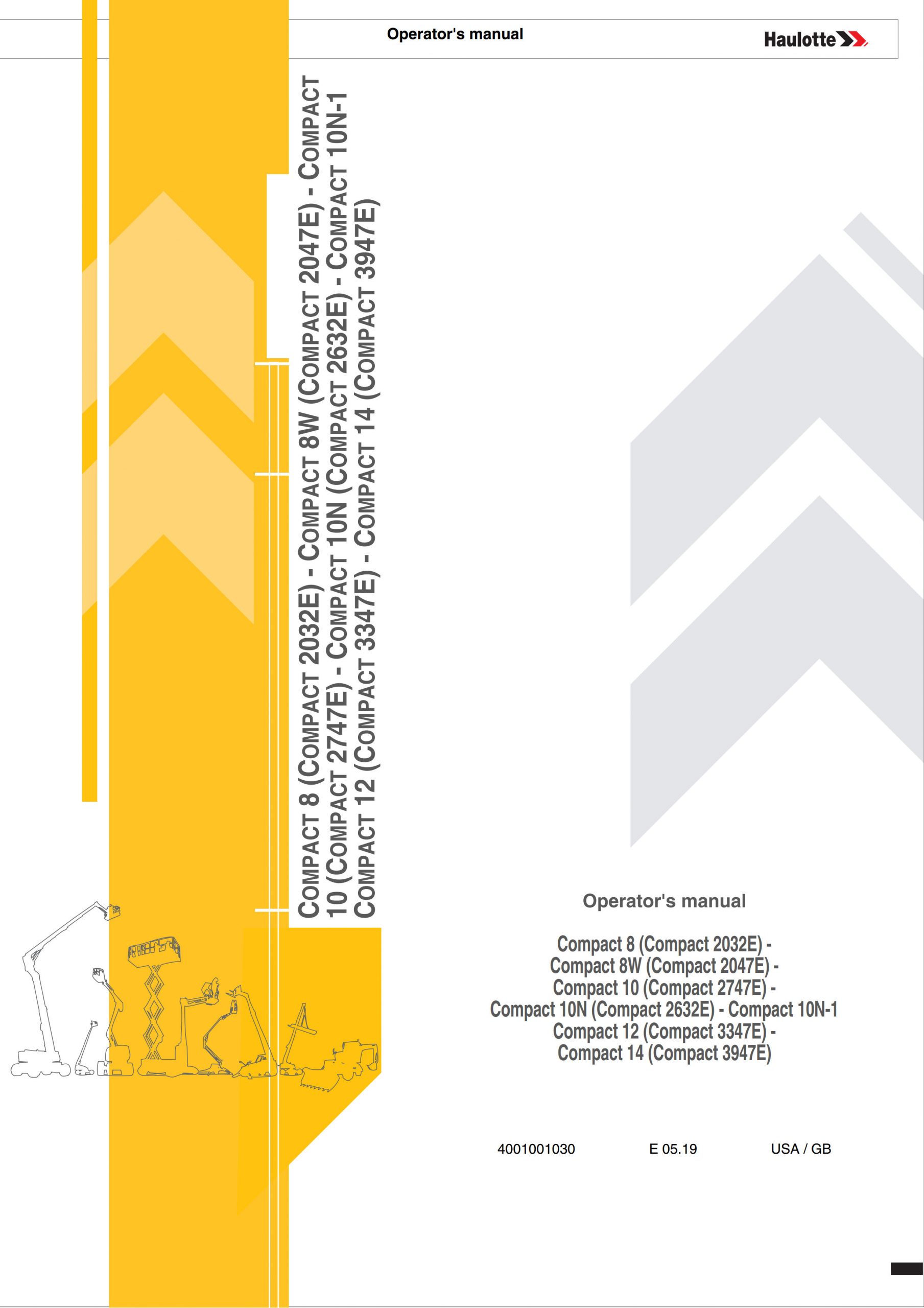 Haulotte Electric Scissor Lift Compact 8 Compact 14 Operators Manual 4001001030 05.2019 scaled