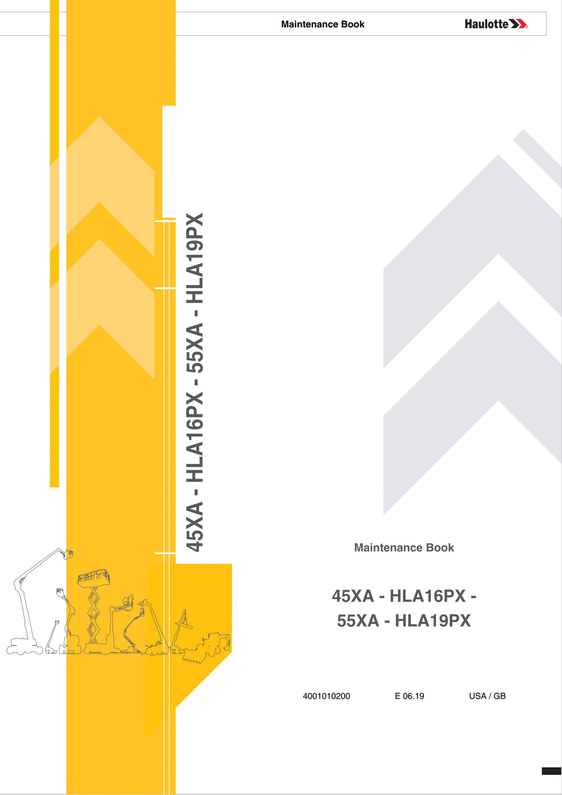 Haulotte Lightweight Self Propelled Boom 45XA HLA16 PX 55XA HLA19 PX Maintenance Book 4001010200 06.2019 scaled