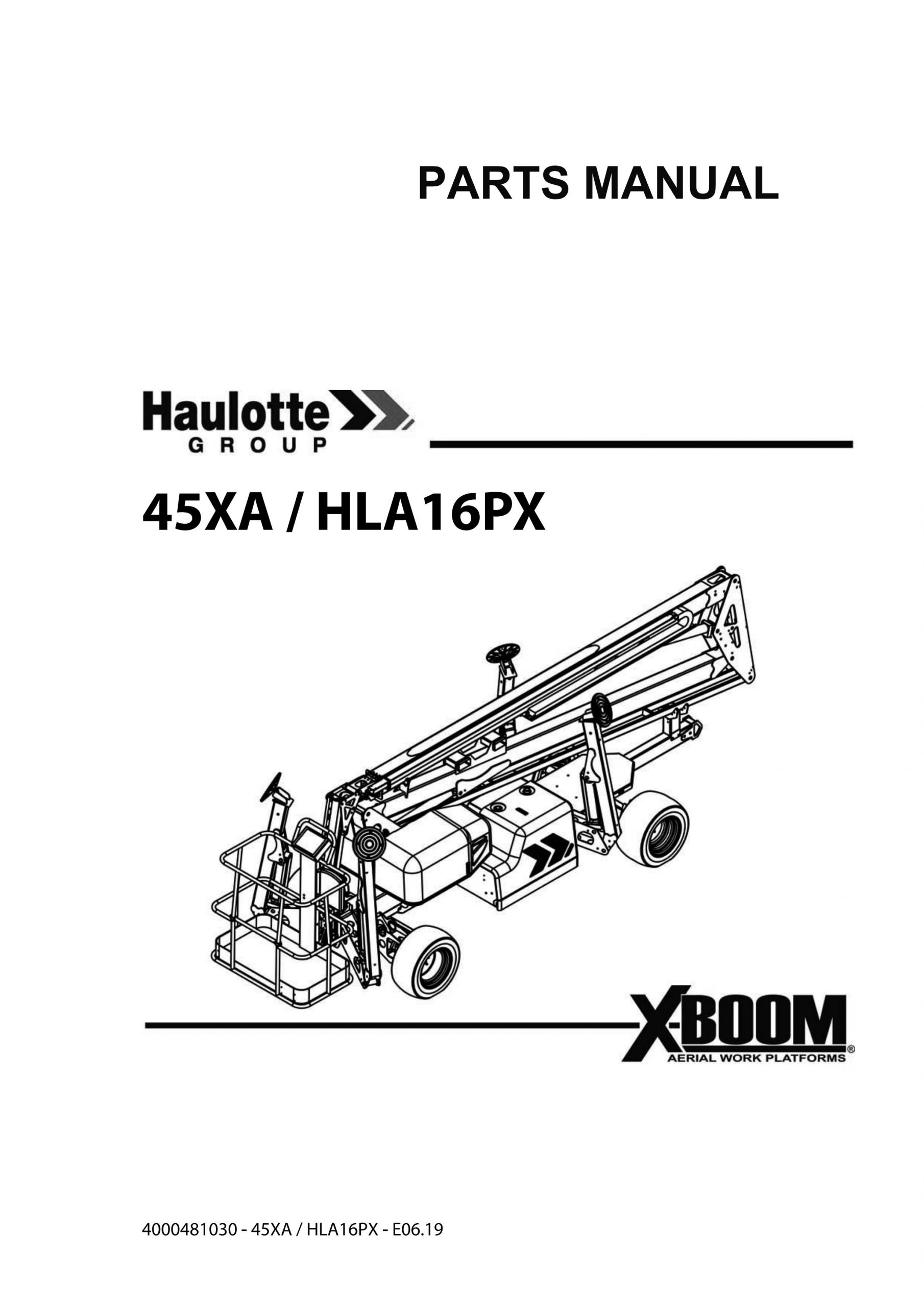 Haulotte Lightweight Self Propelled Boom 45XA HLA16 PX Spare Parts Catalog 4000481030 06.2019 EN FR scaled