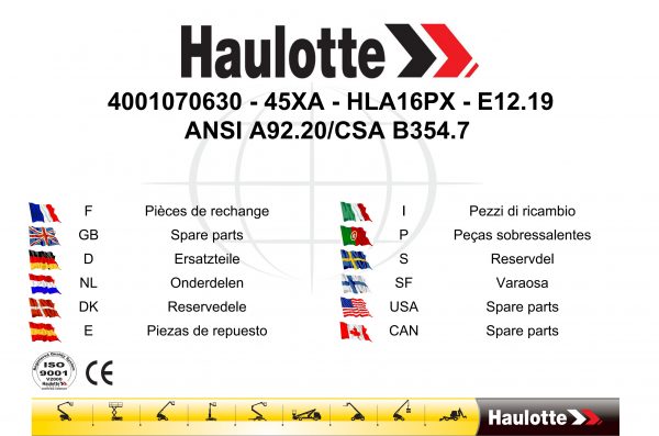 Haulotte Lightweight Self Propelled Boom 45XA HLA16 PX Spare Parts Catalog 4001070630 12.2019 EN FR scaled