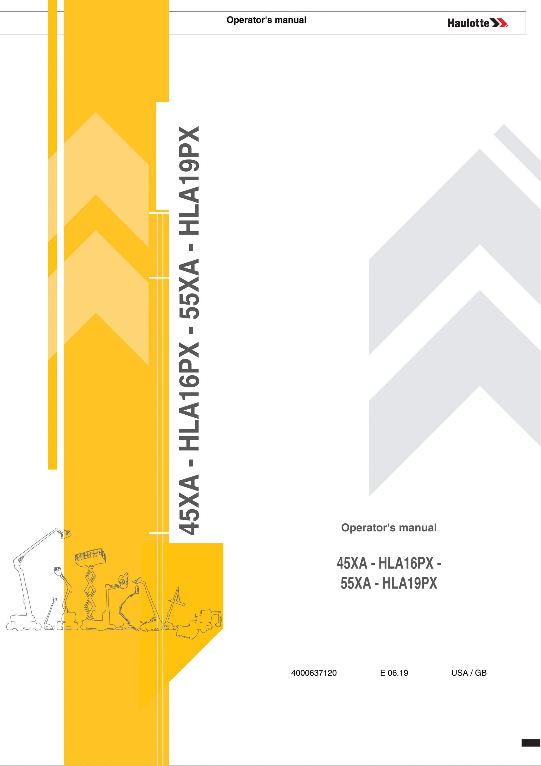 Haulotte Lightweight Self Propelled Boom 45XA HLA16PX 55XA HLA19PX Operators Manual 4000637120 06.2019 scaled