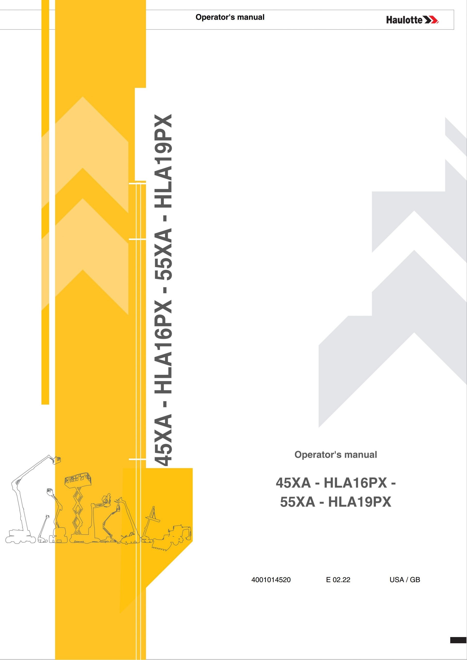 Haulotte Lightweight Self Propelled Boom 45XA HLA16PX 55XA HLA19PX Operators Manual 4001014520 02.2022 scaled