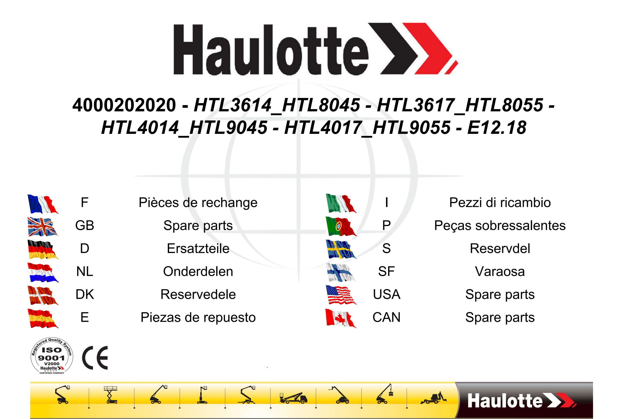 Haulotte Telehandler HTL 3614 3617 4014 4017 8045 8055 9045 9055 Spare Parts Catalog 4000202020 12.2018 EN FR scaled