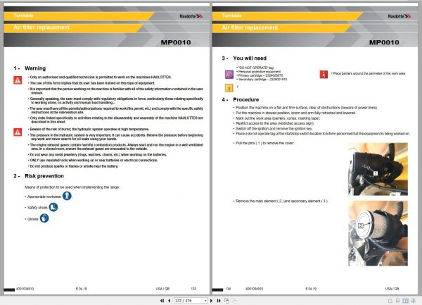 Haulotte Telescopic Boom HT43 HT132 RTJ PRO Maintenance Book 4001034910 04.2019 1