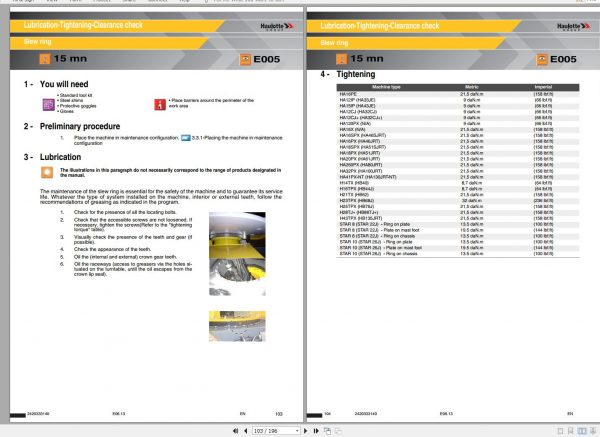 Haulotte Telescopic Machine H28TJ HB86TJ H43TPX HB135JRT Maintenance Book 2420333140 06.2013 1