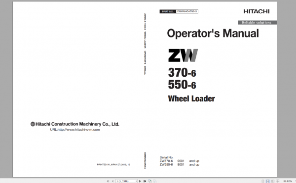 Hitachi Wheel Loader ZW Series 2022 PDF Technical Manual Part Catalog Workshop Manual Circuit Diagram DVD 2
