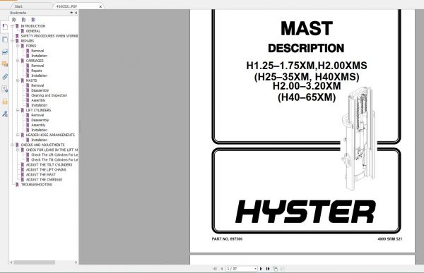 Hyster Forklift Class 5 Internal Combustion Engine Trucks Repair ManualsUpdated 11 11