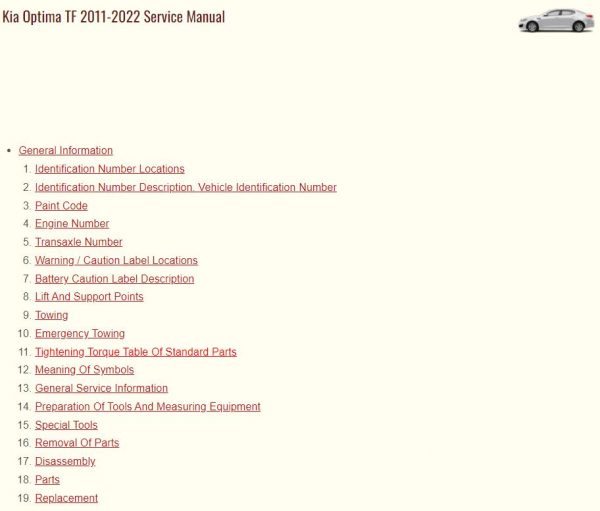 Kia Optima TF Service Manual 2011 2022 2