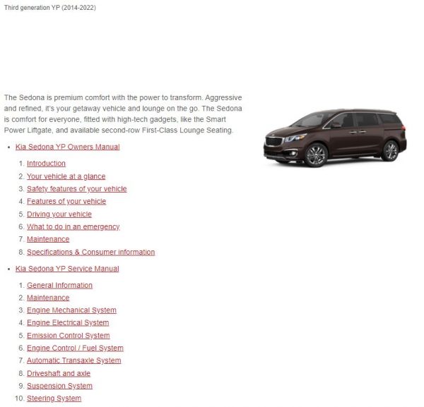 Kia Sedona Third Generation Service Manual YP 2014 2022 1
