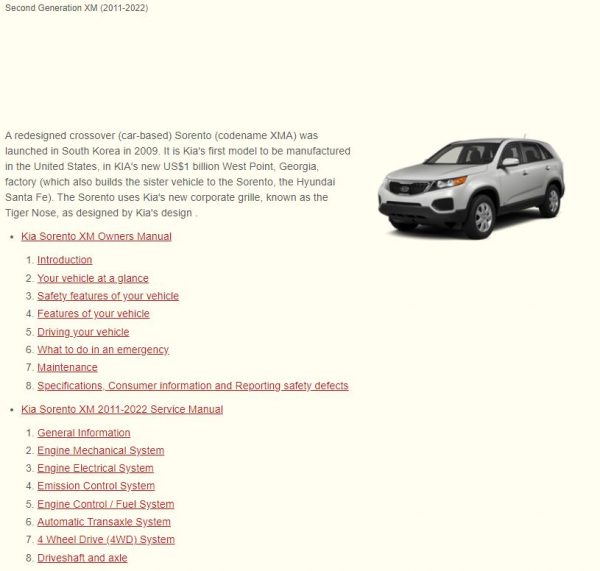Kia Sorento Second Generation XM 2011 2022 1