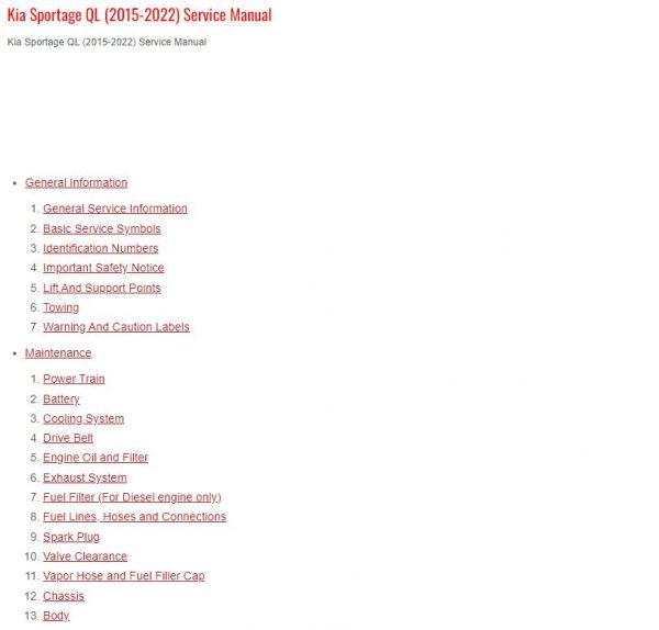 Kia Sportage QL Service Manual 2015 2022 1