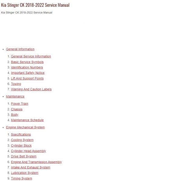 Kia Stinger CK Service Manual 2018 2022 1