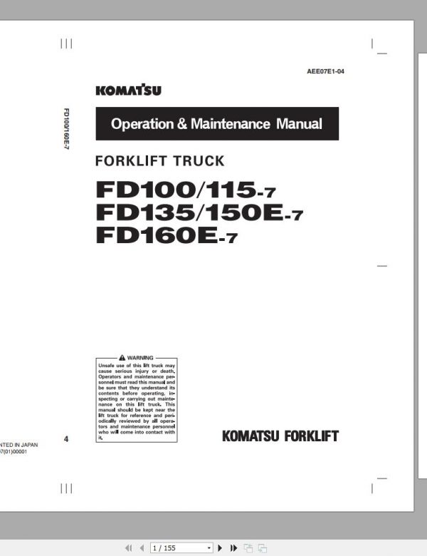 Komatsu Forklift Truck FD100 7 6001 up Operation Maintenance Manual AEE07E1 04 1