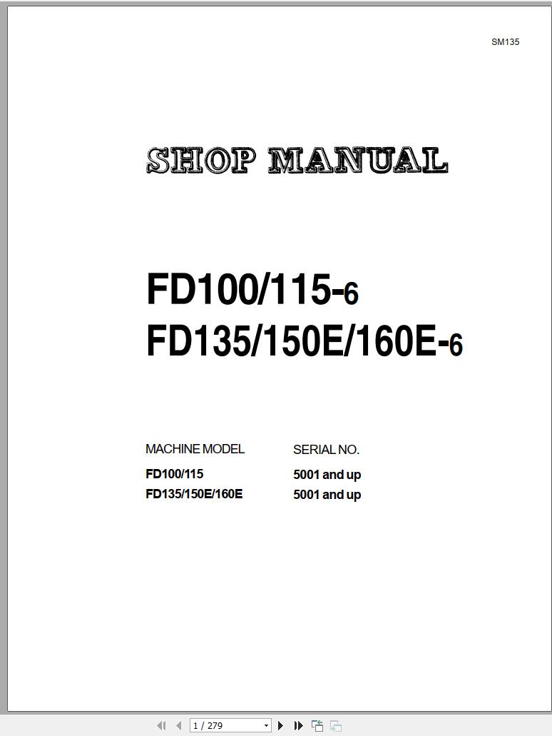Komatsu Forklift Truck FD115T 6 5001 up Shop Manual SM135 1