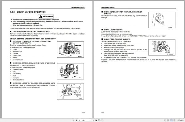 Komatsu Forklift Truck FD115T 8 EX50 Series 7001 up Operation Maintenance Manual OM122 2