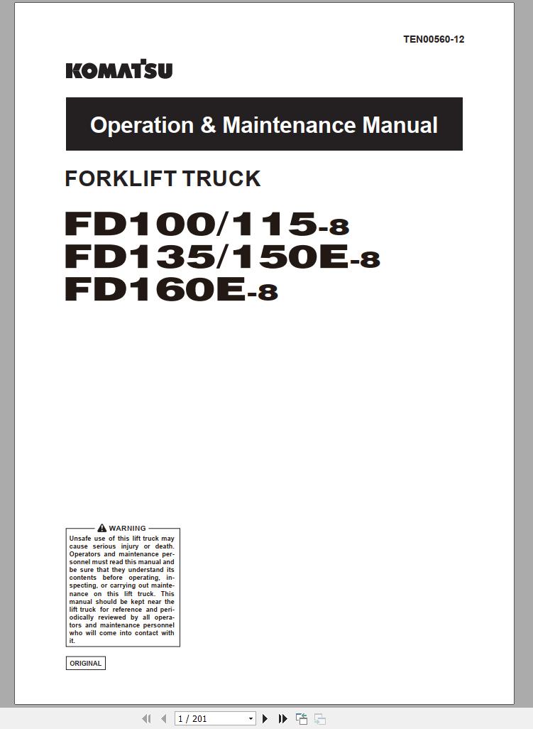 Komatsu Forklift Truck FD120 8 7725 up Operation Maintenance Manual TEN00560 12 1
