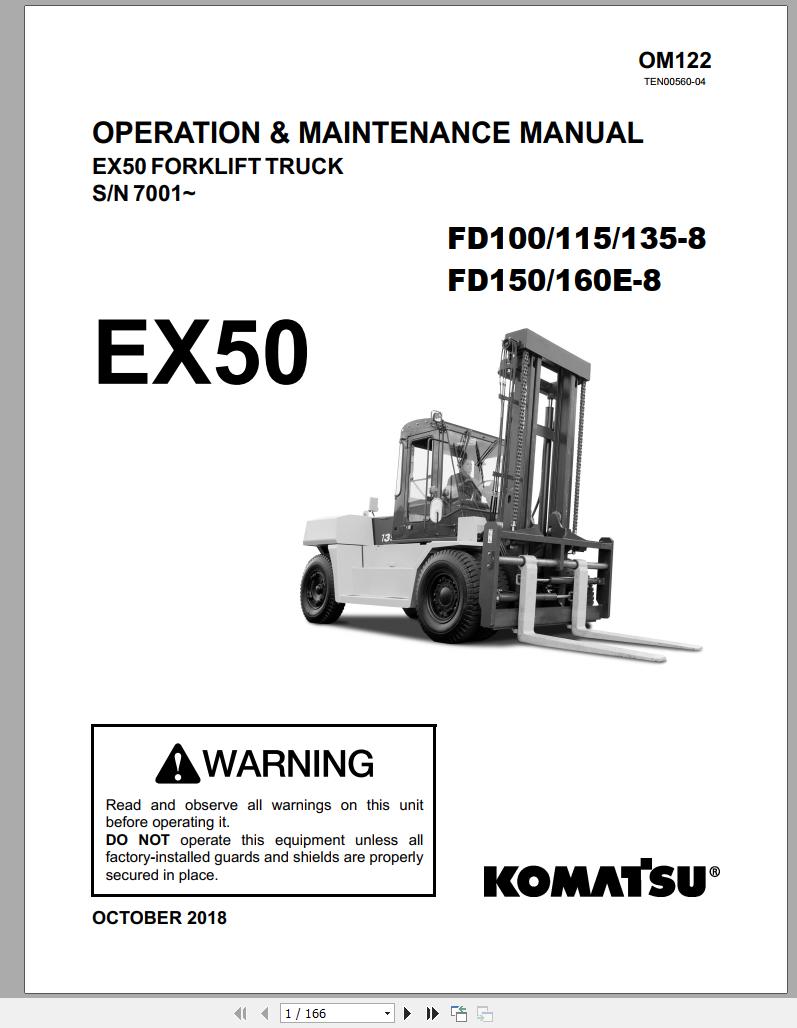 Komatsu Forklift Truck FD135T 8 EX50 Series 7001 up Operation Maintenance Manual OM122 1